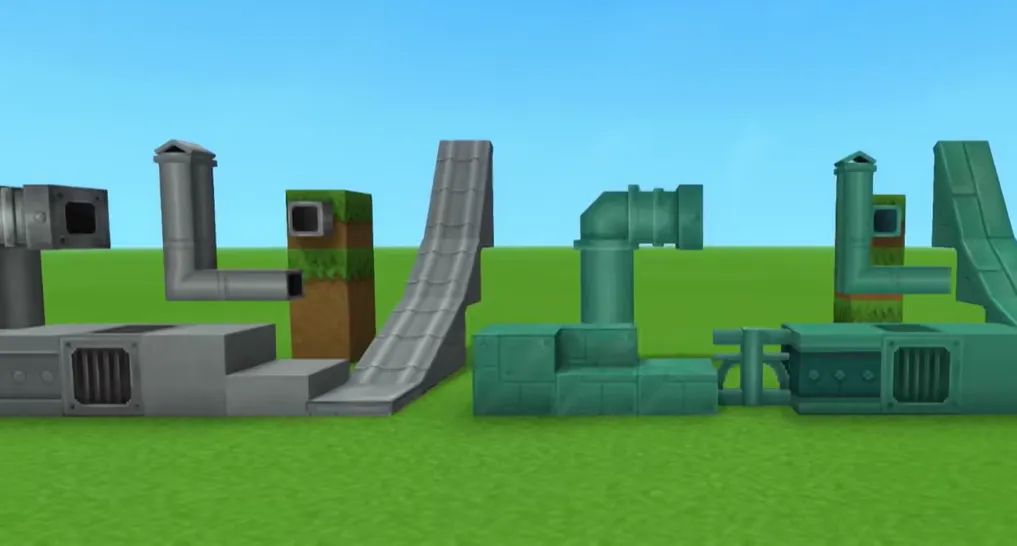 Hytale güncellemesi ile gelen yeni Cyber City blokları, neon tabelalar ve yaratıcı mod araçları.