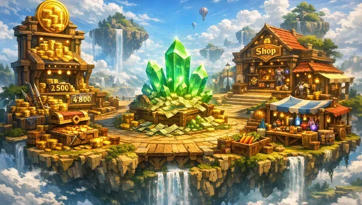 SkyBlock Ekonomi Temeli, Coin Cash ve Admin Shop icin Hytale-style SkyBlock kapak gorseli